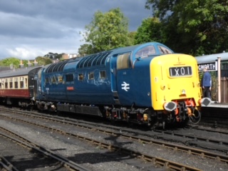 29 Sep 2022 55009 waits at Bridgnorth with a train for Kidderminster Severn Valley Railway Diesel Gala