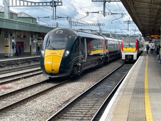 31 May 2022 800007 (815007) at Cardiff Central on a Maliphant IEP depot-Swansea via Gloucester test run. 175112 alongside